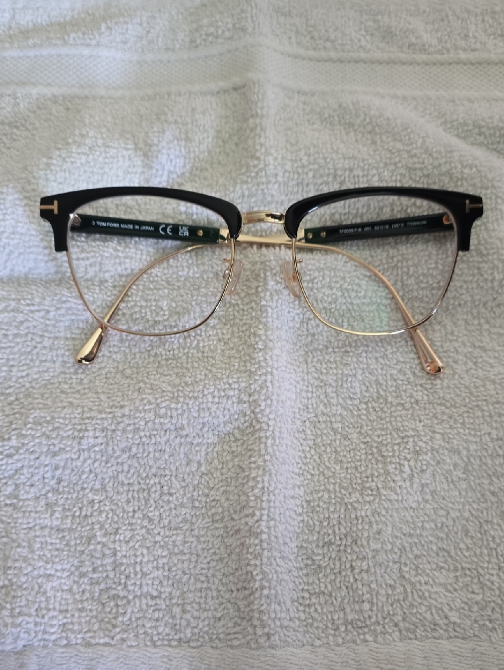 Tom Ford Black and Gold Semi-Rim Cat Eye Glasses